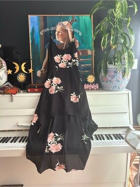 Dynamite Black High Low Floral Midi Dress Womens Sleeveless Chiffon Size Medium
